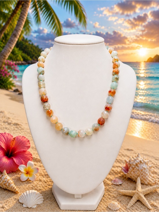Jewelry - Artisan made Hand Knotted Faceted Agate Gemstone Necklace